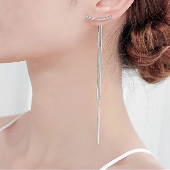 🤍Silver long bar drop earrings - Picture 2 of 6